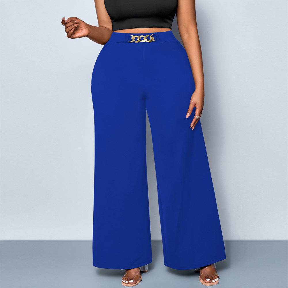 Summer Plus Size Metal Buckle Trousers For Women